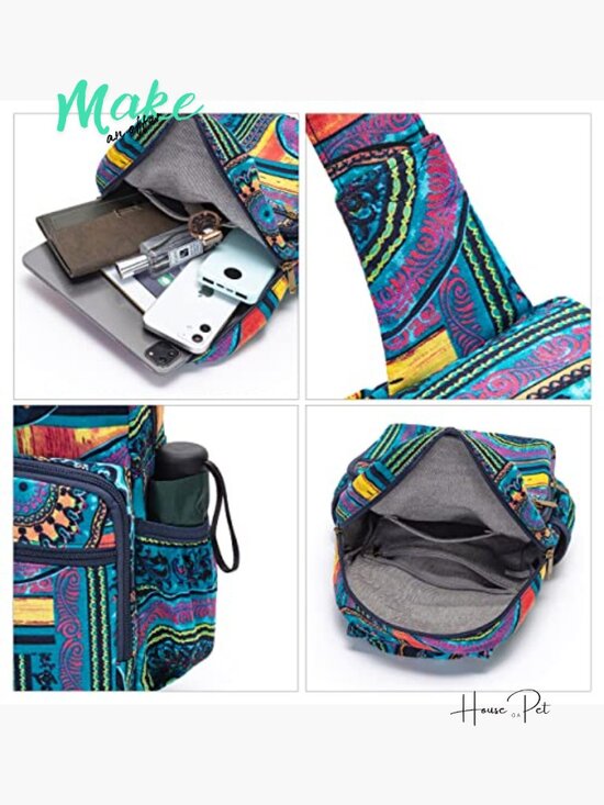 Canvas Bohemian Crossbody Backpack Sling Bag with Multiple Compartments main image 5